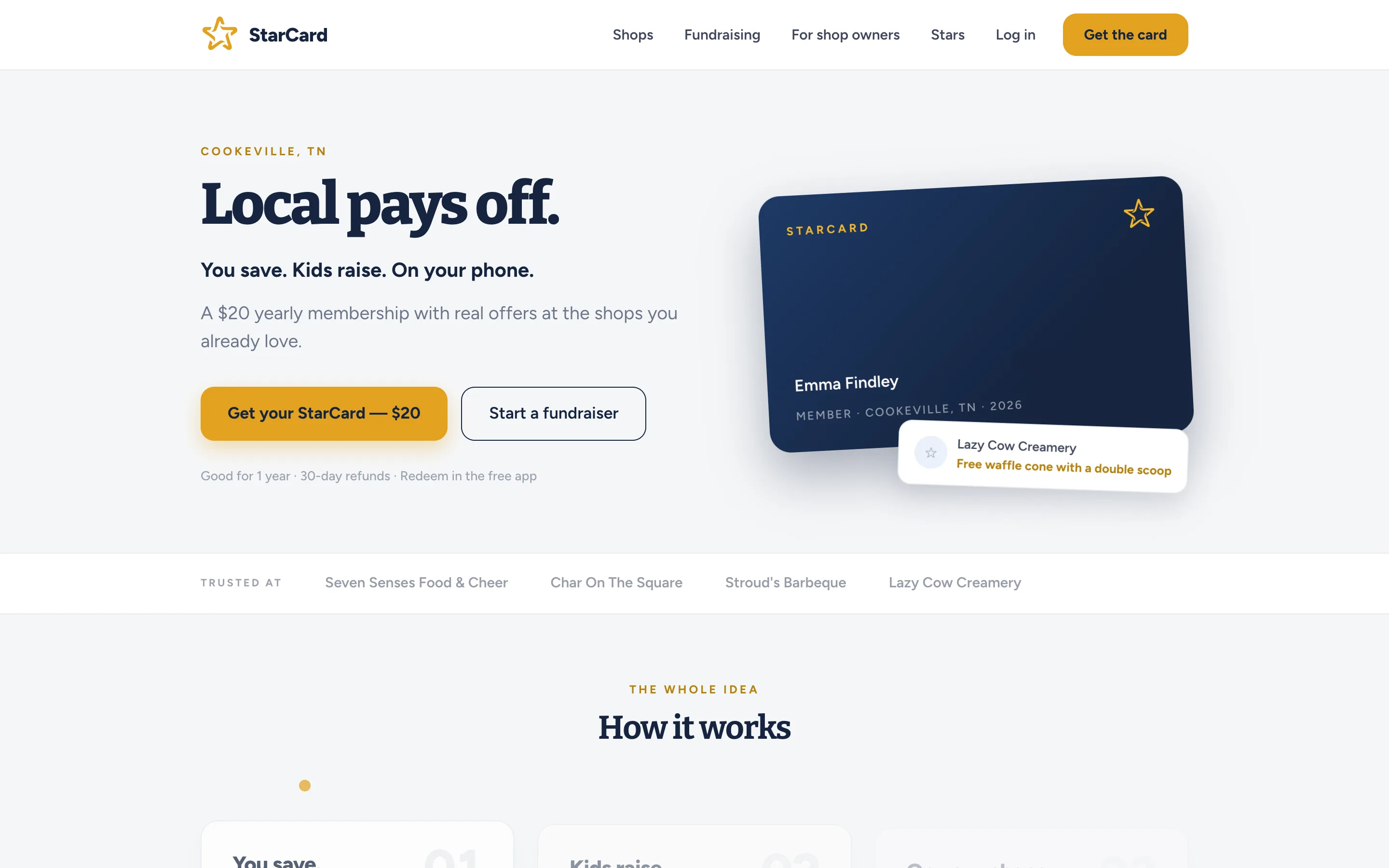 The StarCard site showing the membership card and a merchant offer